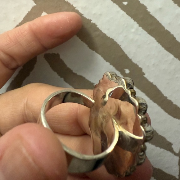 925 and genuine turquoise and amber stone adjustable cluster ring - Picture 13 of 13